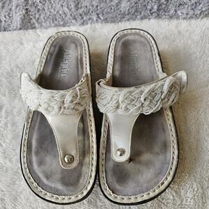 Alegria Women's Leather Beaded Carina Shimmer Rope Sandals Size 6.5 Silver White